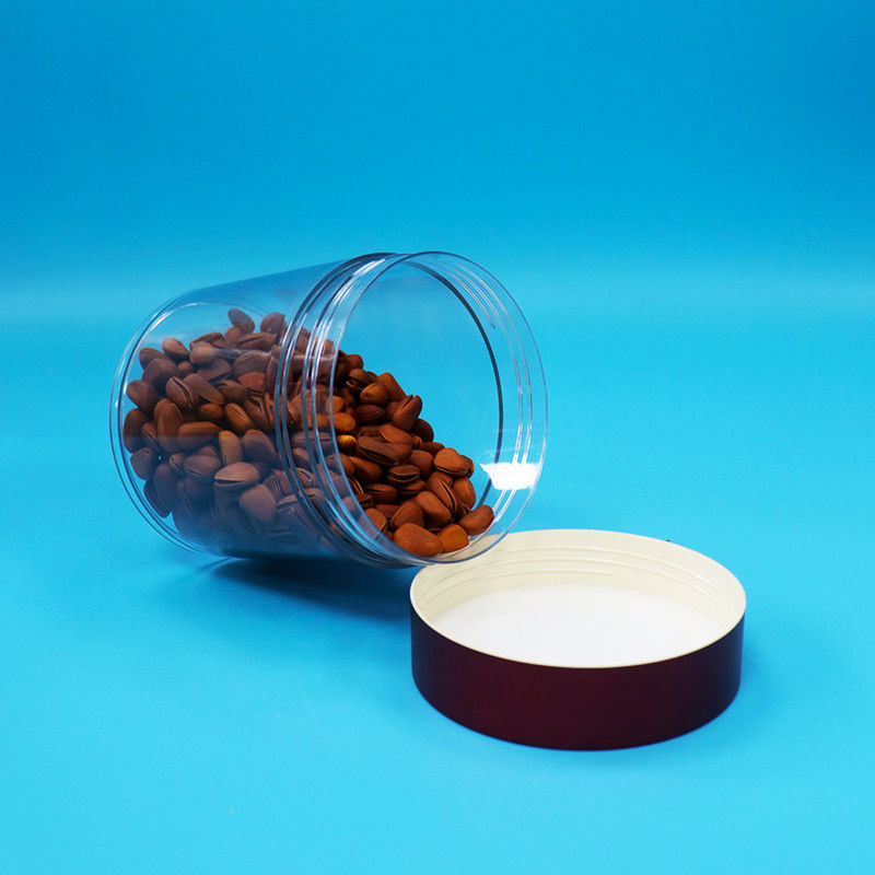 خالية من BPA حلوى كوكيز المكسرات الصف الغذائي PET شفافة بلاستيكية جرة المسمار الغطاء الأحمر