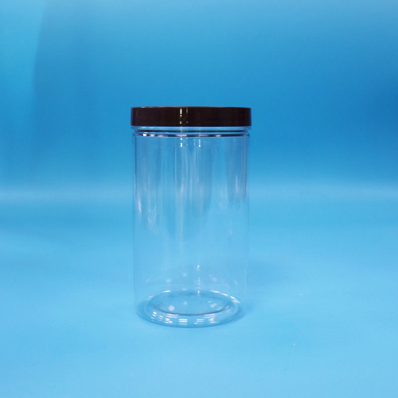 البلاستيك الشفاف PET الوجبات الخفيفة الغذائية المكسرات الحلوة الجرة مع أسود عادي المسمار القمة القبعة