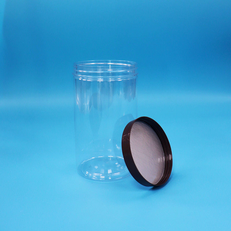 البلاستيك الشفاف PET الوجبات الخفيفة الغذائية المكسرات الحلوة الجرة مع أسود عادي المسمار القمة القبعة