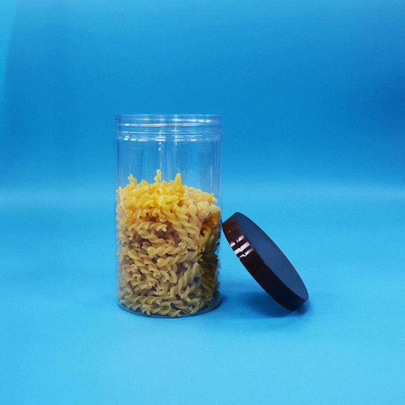 البلاستيك الشفاف PET الوجبات الخفيفة الغذائية المكسرات الحلوة الجرة مع أسود عادي المسمار القمة القبعة