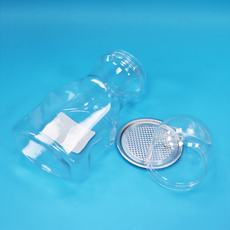 تصميم شكل جديد طعام الأطفال الحلوى الصلبة الغطاء المسمار صافي البلاستيك بي تي جرة الصف الغذائي