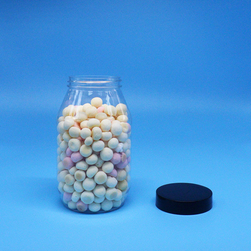 الكعك الحلوى المكسرات عالية الجودة واضحة مستديرة واسعة الفم بطاقة PET بلاستيكية جرة مقبض