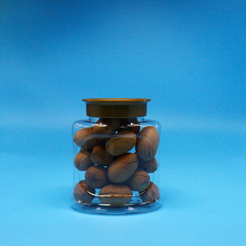 برطمان بلاستيكي شفاف فارغ محكم الإغلاق من مادة PET صالحة للطعام بغطاء لولبي للحلويات والبسكويت والمكسرات