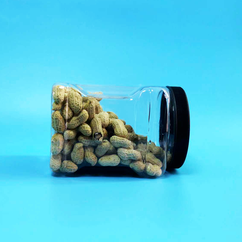 Food Grade Black Screw Lid PET Plastic Grip Square Food Jar For Baby Food Candy Cookies