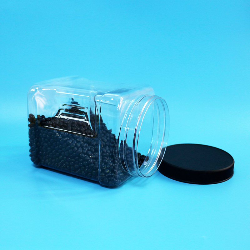 Clear PET Plastic Grip Square Food Jar For Baby Food Dried Fruit Screw Flat Lid