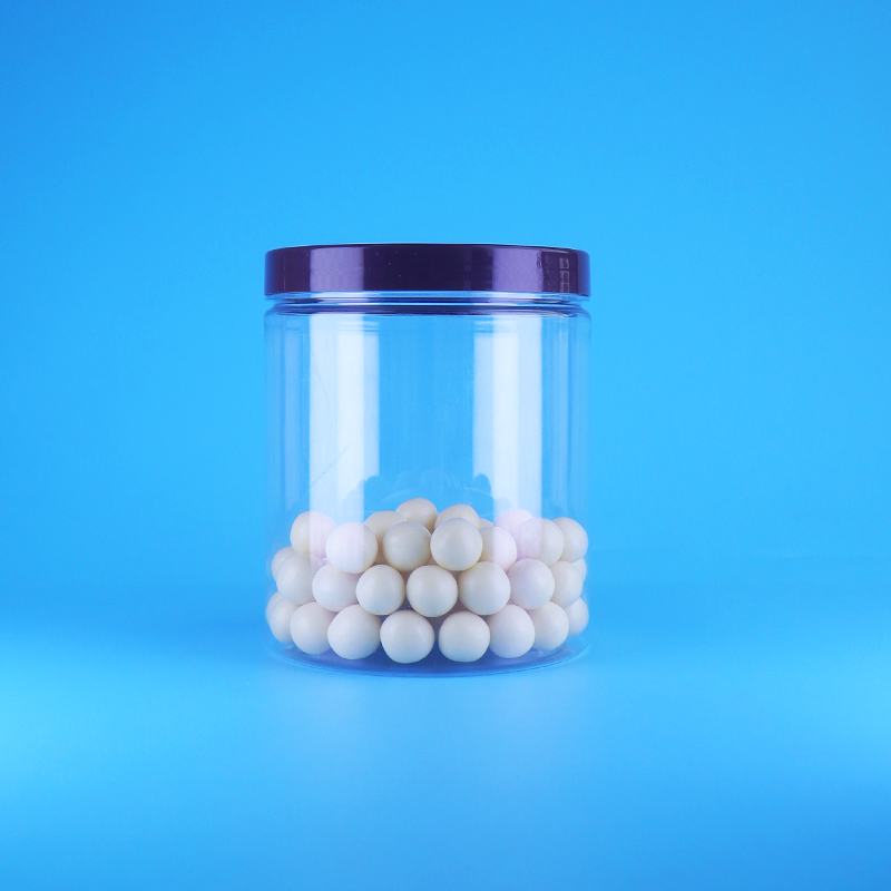 برطمانات طعام شفافة مستديرة عالية من البلاستيك PET محكمة الإغلاق للحلويات والأطعمة الجافة بغطاء مسطح لولبي