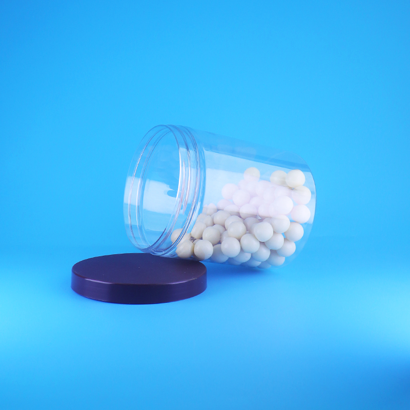 برطمانات طعام شفافة مستديرة عالية من البلاستيك PET محكمة الإغلاق للحلويات والأطعمة الجافة بغطاء مسطح لولبي