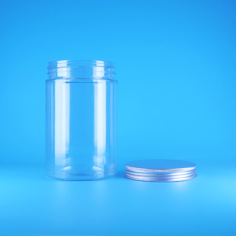 برطمانات شفافة من البلاستيك PET ذات فم واسع للمكسرات والأطعمة والحلويات، برطمانات مستديرة طويلة بغطاء مسطح لولبي