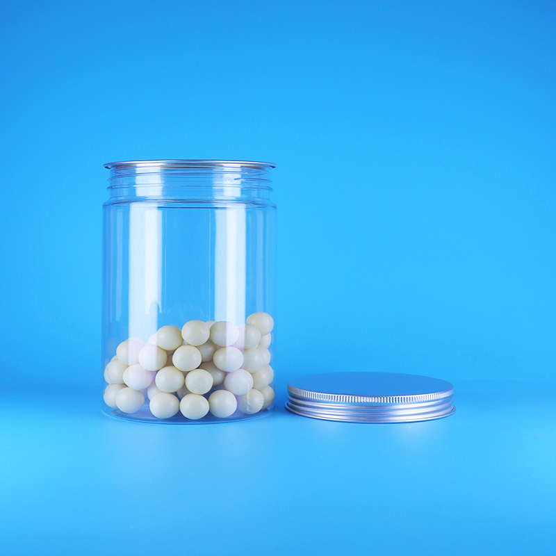 برطمان بلاستيك PET شفاف واسع الفم لطعام الأطفال والحلويات، طويل، دائري، بغطاء ألومنيوم مسطح