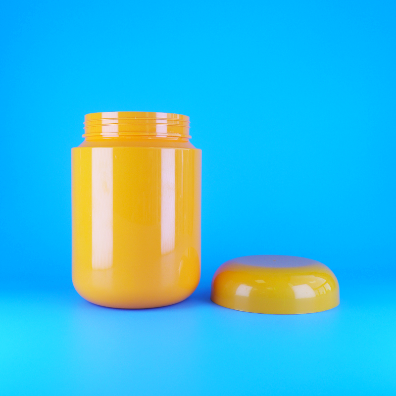 مرطبانات حلوى بلاستيكية برتقالية شفافة بغطاء مسطح برغي من مادة PET صالحة للأكل على شكل دائري، بسكويت، حلوى