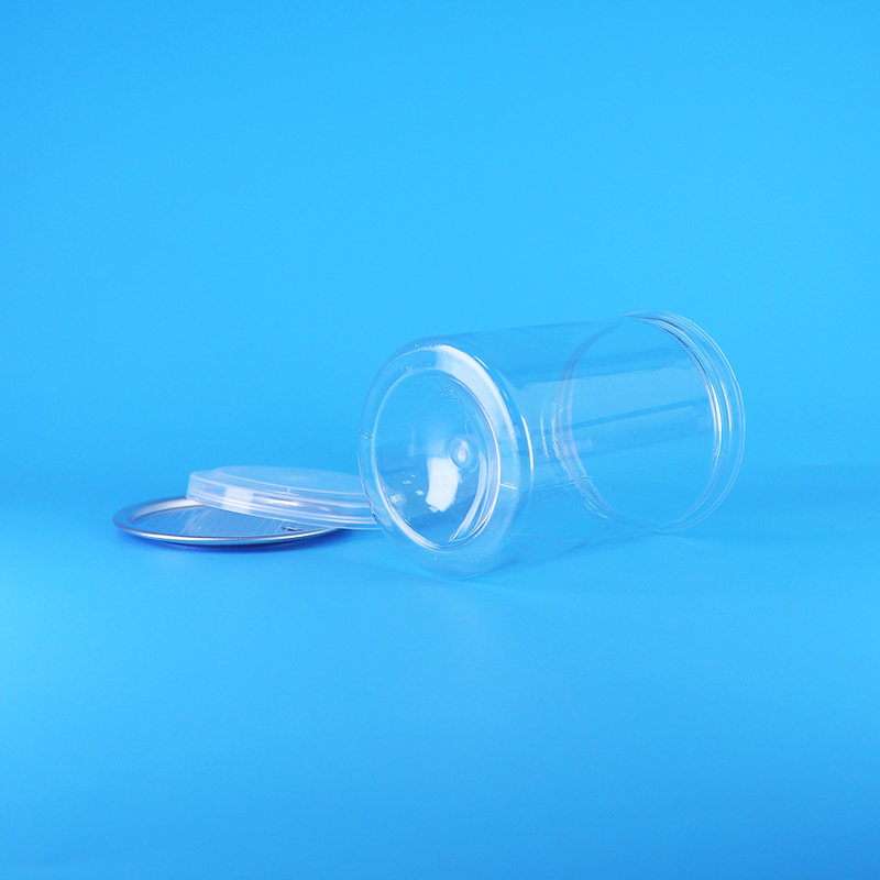 علب حلوى شفافة مستديرة من البلاستيك PET خالية من مادة BPA، زبادي، طعام أطفال، بسكويت، أغطية PE