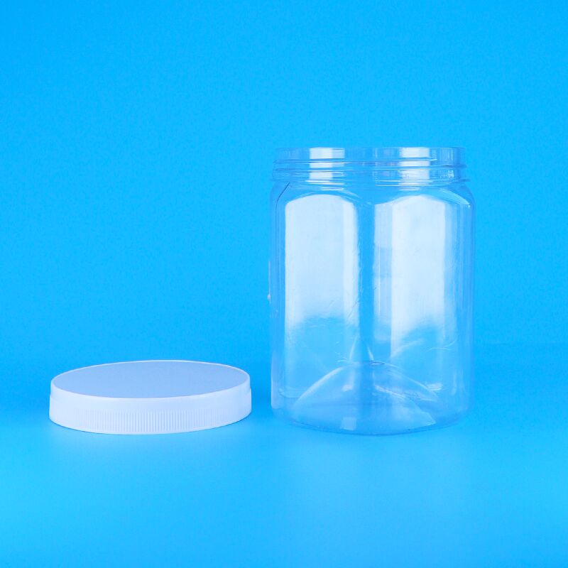 برطمان بسكويتات بلاستيك شفاف سداسي الشكل من البولي إيثيلين تيرفثالات، مع رقائق البقان المجففة والبطاطس المقلية الفرنسية، وغطاء مسطح أبيض