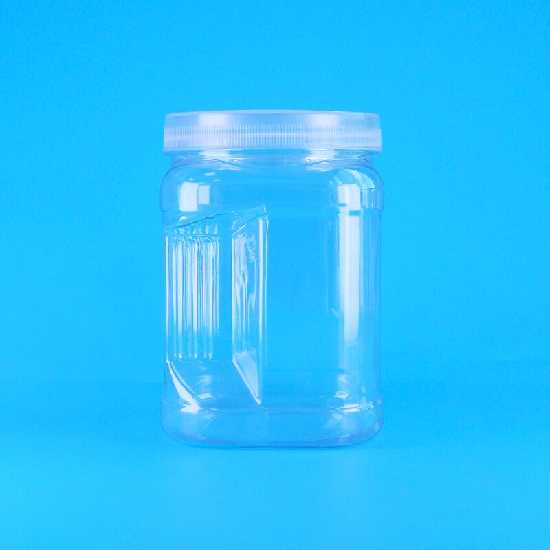 مرطبانات تخزين بلاستيكية شفافة للحيوانات الأليفة مربعة الشكل مع قبضة، بسكويت، حليب، تمر، توت بري، كوكيز