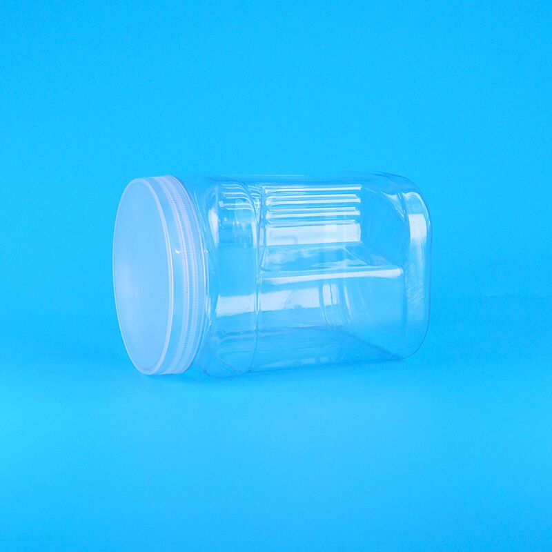 مرطبانات تخزين بلاستيكية شفافة للحيوانات الأليفة مربعة الشكل مع قبضة، بسكويت، حليب، تمر، توت بري، كوكيز