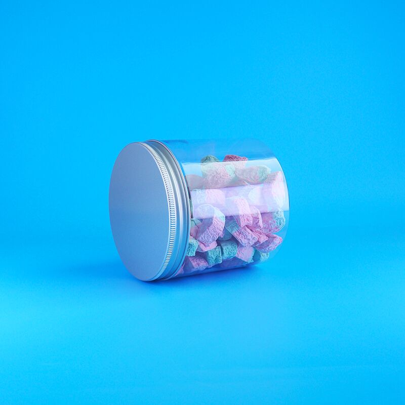 الألومنيوم المستديرة سهلة فتح الغطاء الغذائي الحلوى الكعك الياسمين الشاي البلاستيكية واضحة قنينة بي تي