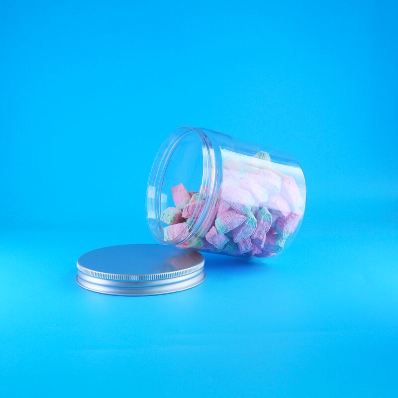 الألومنيوم المستديرة سهلة فتح الغطاء الغذائي الحلوى الكعك الياسمين الشاي البلاستيكية واضحة قنينة بي تي