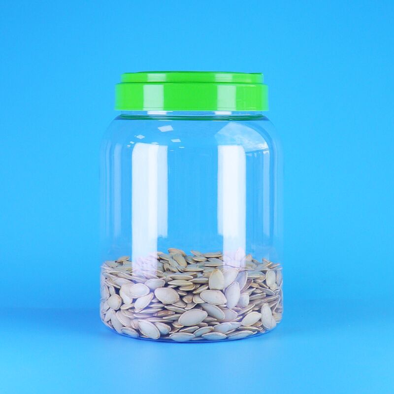 برطمان بلاستيكي دائري شفاف بغطاء مسطح صالح للطعام لحلوى القهوة واللوز وبذور اللوتس وطعام الأطفال،