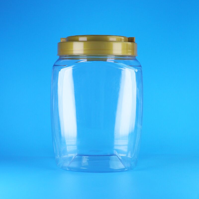 مرطبانات بلاستيكية شفافة مربعة بمقبض وغطاء مسطح لحلوى البسكويت والأطعمة الجافة وأغذية الأطفال