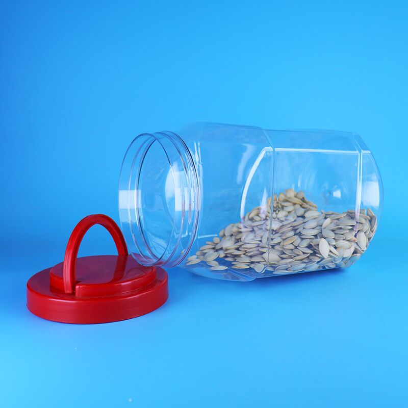 وعاء بلاستيكي PET بسعة 2100 مل خالٍ من BPA مع غطاء لولبي لتخزين الحلوى والبسكويت