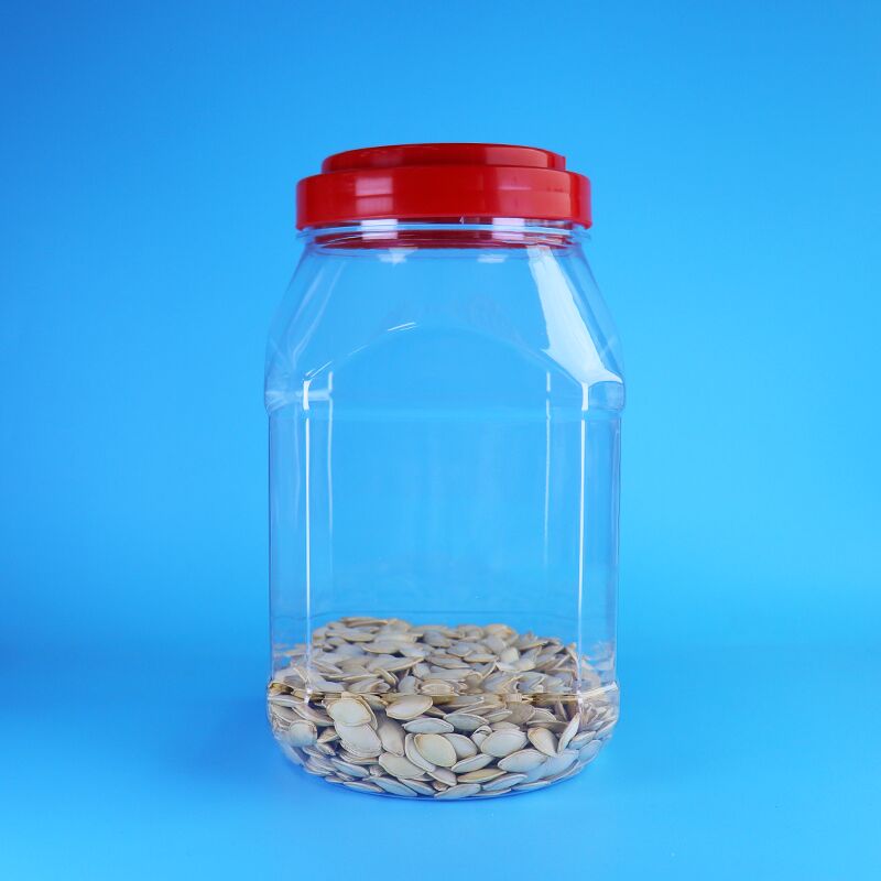 وعاء بلاستيكي PET بسعة 2100 مل خالٍ من BPA مع غطاء لولبي لتخزين الحلوى والبسكويت