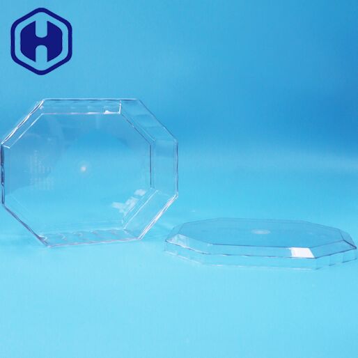 صندوق تغليف مثمن الأضلاع من البلاستيك PET للطعام، فارغ، للفاكهة المجففة، والحلوى، والشوكولاتة، والبسكويت