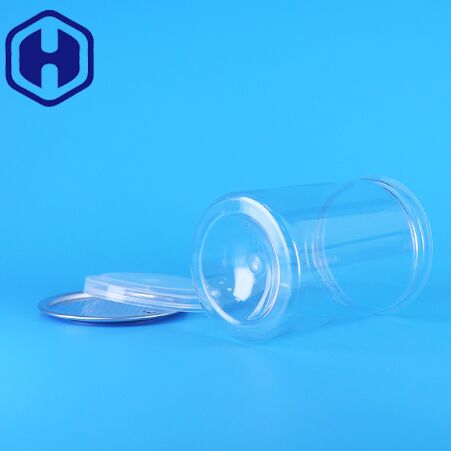 علب حلوى شفافة مستديرة من البلاستيك PET خالية من مادة BPA، زبادي، طعام أطفال، بسكويت، أغطية PE