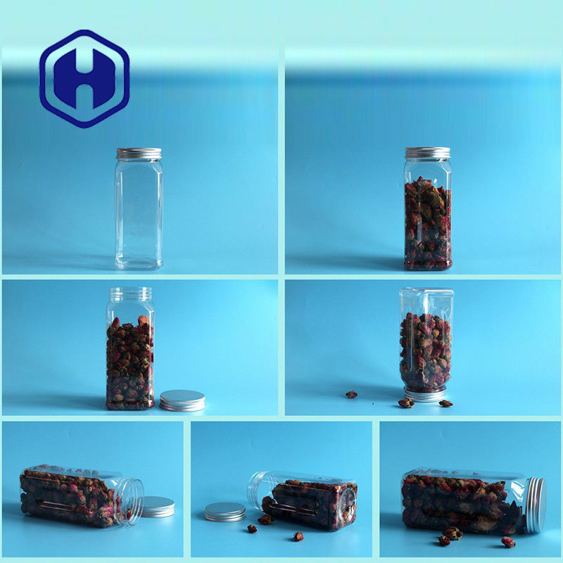 580 مل مربع PET البلاستيك جرة للأغذية محكم واسعة الفم فارغة غطاء المسمار الألومنيوم