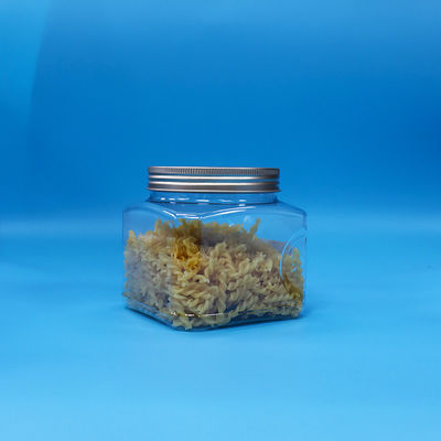 الصف الغذائي الحلوى الوجبات الوجبات الخفيفة PET الشفافة مربع بلاستيكية قبضة جرة الغطاء الألومنيوم