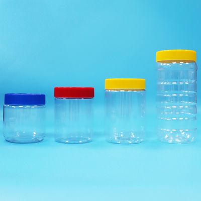 Variety Round Transparent Peanut Butter PET Plastic Jars Screw Flat Lids Food Grade