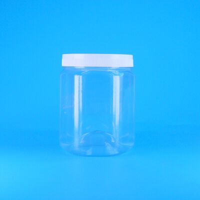 برطمان بسكويتات بلاستيك شفاف سداسي الشكل من البولي إيثيلين تيرفثالات، مع رقائق البقان المجففة والبطاطس المقلية الفرنسية، وغطاء مسطح أبيض